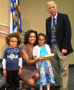 First grader Aytana Anthony (holding siddur) and family with Cantor David Proser First grader Aytana Anthony (holding siddur) and family with Cantor David Proser