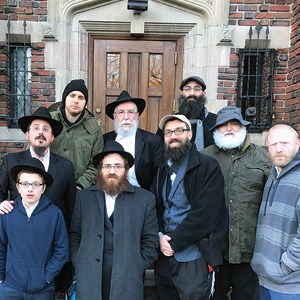 In front of 770, Lubavitch World Headquarters: Top row: Ross Kravtsov, Boruch Levy, Jason Silverstein; middle row: Rabbi Levi Brashevitzky, Rabbi Zalman Margolin, Yehoshua Weinstein, Don Hornstein, Max Siegel; front row: Shalom Brashevitzky. In front of 770, Lubavitch World Headquarters: Top row: Ross Kravtsov, Boruch Levy, Jason Silverstein; middle row: Rabbi Levi Brashevitzky, Rabbi Zalman Margolin, Yehoshua Weinstein, Don Hornstein, Max Siegel; front row: Shalom Brashevitzky.